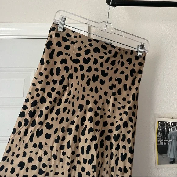 REALISATION PAR tan black leopard cheetah silk elastic waist midi skirt